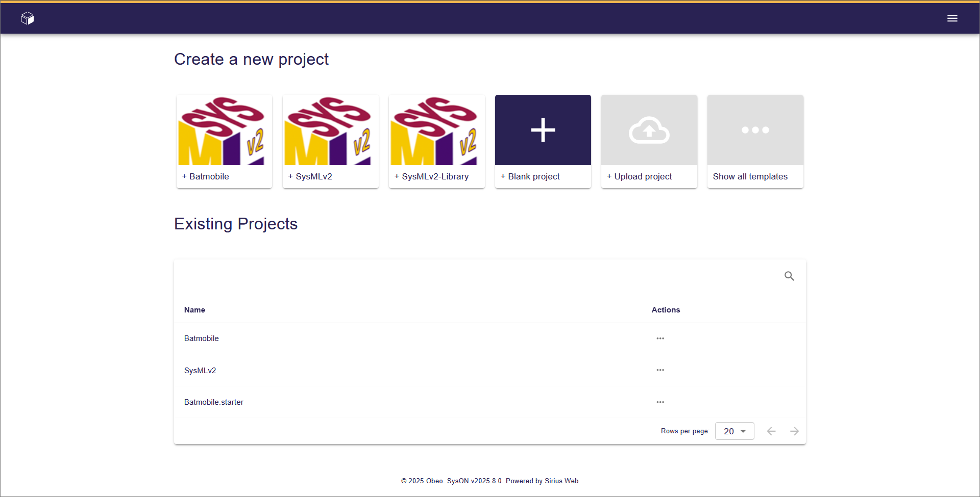SysONの初期画面